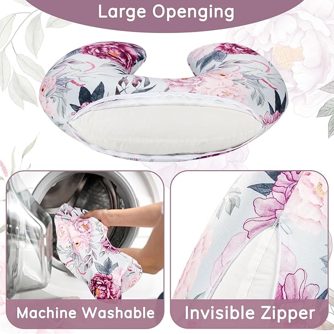 Baby Nursing Pillow Cover, Removeable Breastfeeding Pillow Slipcover, Nursing Pillow Case for Newborn Boys Girls, Soft Fabric Fits Snug On Infant, Washable & Breathable, Purple Flower