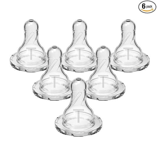 Dr. Brown's Natural Flow Level T Narrow Baby Bottle Nipple, Newborn Slow Flow, 0m+, 100% Silicone, 6-Pack