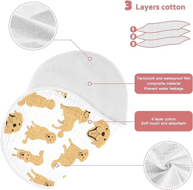 Golden Retriever Dog Muslin Burp Cloths for Baby 2 Pack Soft 100% Cotton Baby Washcloths Bibs for Boy Girl