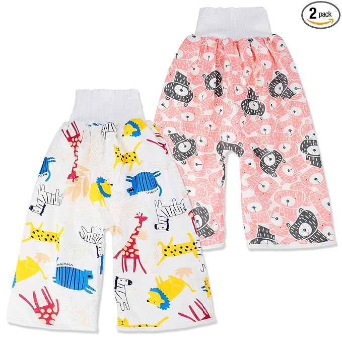 2 Packs Waterproof Diaper Pants Potty Training Cloth Diaper Pants for Baby Boy and Girl Night Time Pink