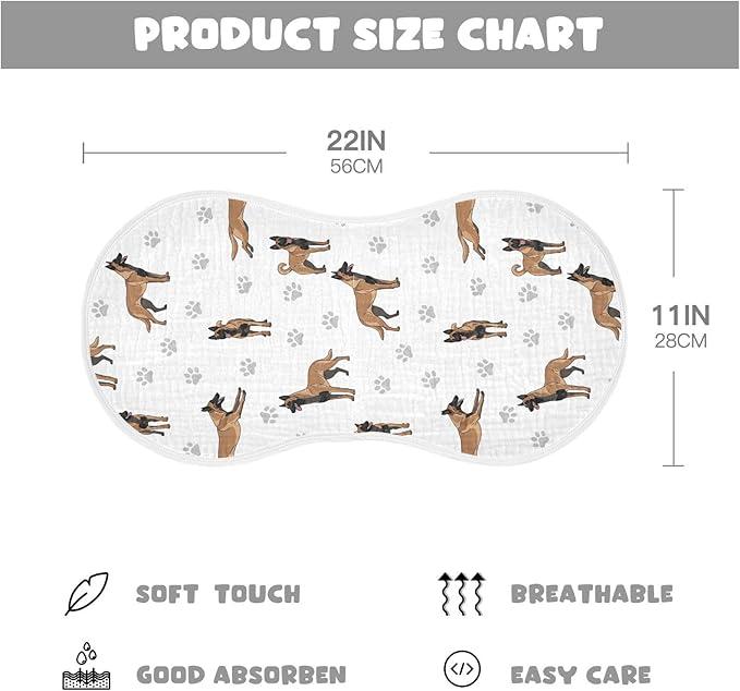 4 Pack Muslin Burp Cloths Belgian Dog Paw Prints White Cotton Baby Burp Cloths Extra Absorbent and Soft Thick Burping Cloth for Newborn Must Haves 22x11 Inch