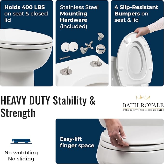 BATH ROYALE Potty Training Seat - Soft Close, Kingsport BR720-00, Round White, Adult & Child Combo