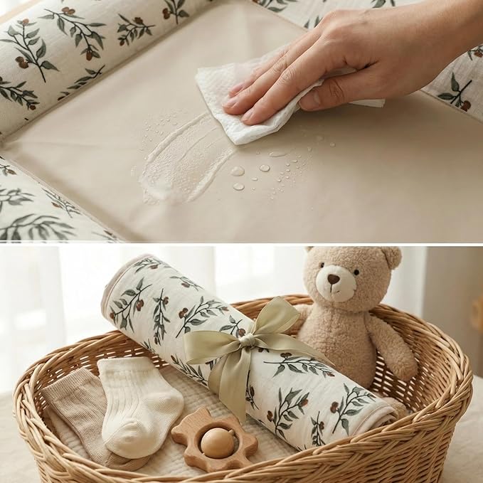Baby Diaper Changing Pad, 19.7"x25.6" Waterproof Changing Pad Liners with 100% Muslin Cotton Front Top and Leather Back, Soft and Absorbent Portable Changing Mat for Travel, Changing Station