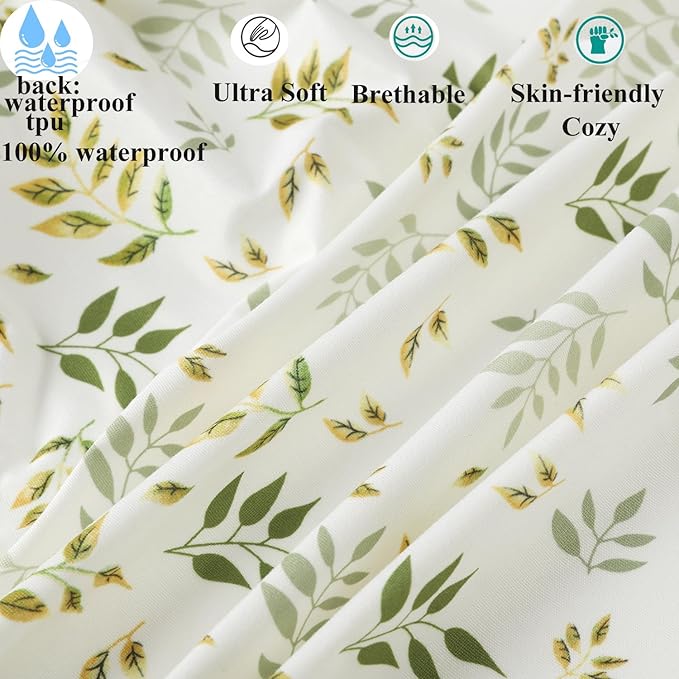 Waterproof Bassinet Sheets, No Need for Bassinet Mattress Pad Cover, 2 Pack Stretch Jersey Knit Super Soft fit for Cradle Oval Rectangle Hourglass Mattress Green Botanical Leaf & Dots