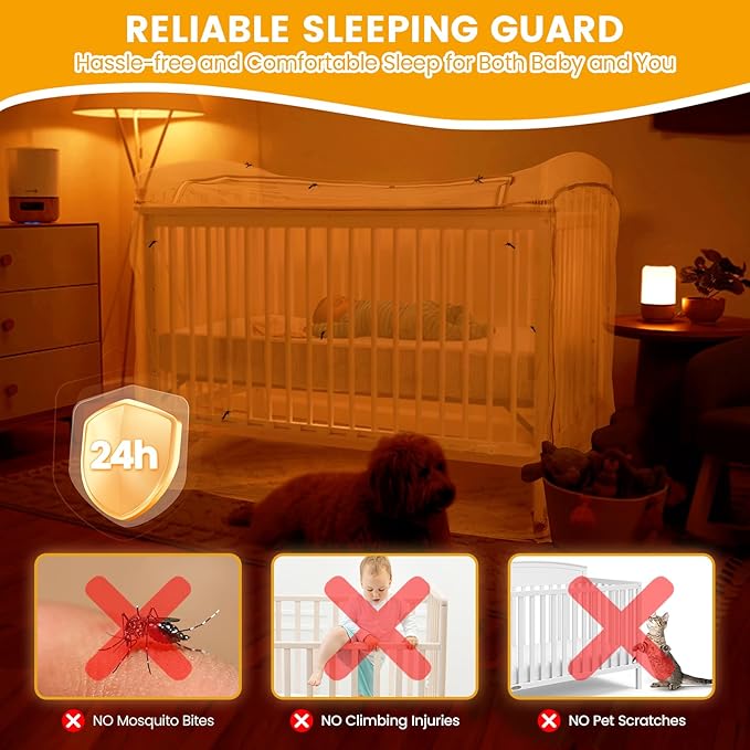 Orzbow Crib Tent Canopy - Crib Cover to Keep Baby from Climbing Out, Protects from Climbing Out and, Insects, Mosquitoes, Encrypted Baby Mosquito Net with Two-Way Self-Locking Zippers, White