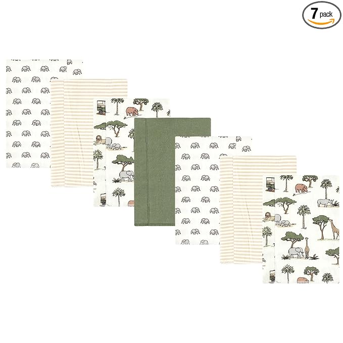 Hudson Baby Unisex Baby Cotton Flannel Burp Cloths, Going On Safari 7-Pack, One Size