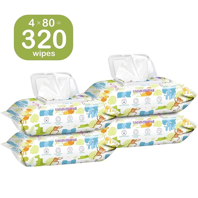 Sensitive Water Baby Diaper Wipes, Baby Wipes, Unscented, 4 Flip-top packs (320 Wipes Total)