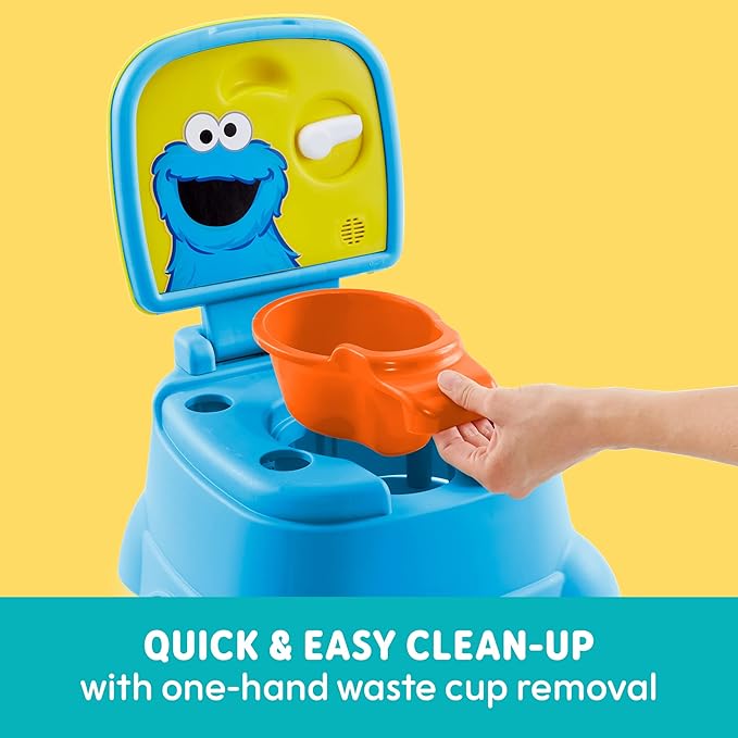 Sesame Street Cookie Monster Terrific 3 in 1 Potty Training Toilet Seat and Step Stool, Easy Clean Design with Flush Handle and Sounds, Portable, Great for Travel, Perfect for Toddler Boys & Girls 1-3
