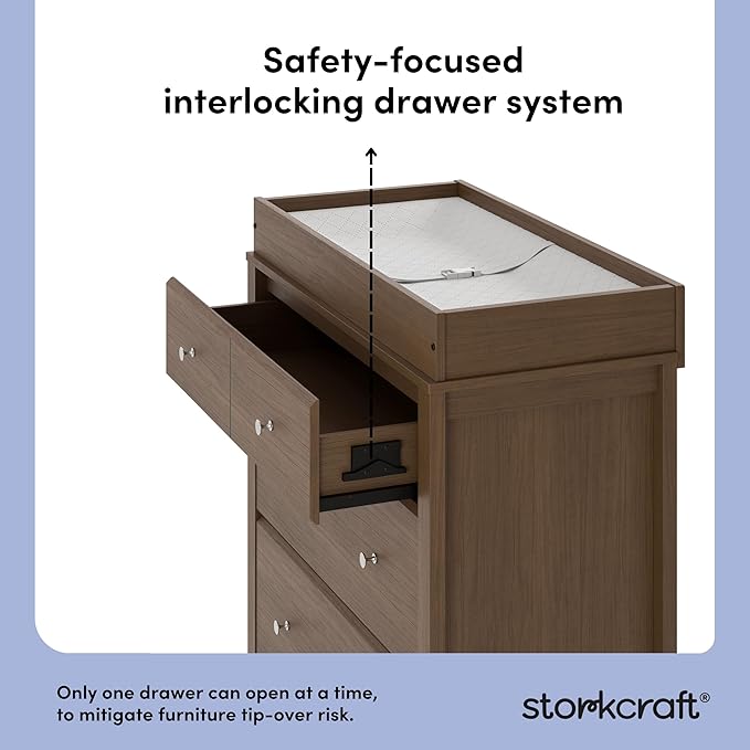 Storkcraft Horizon 3 Drawer Chest with Removable Changing Topper (Hazelnut) – GREENGUARD Gold Certified Nursery Dresser, Kids’ Storage Chest with Organizer, Durable and Stylish 3-Drawer Design