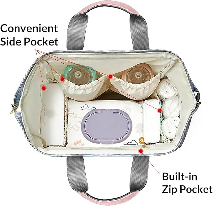 Rainbow Pink Elephant Mommy Bag for Baby Girl Custom Diaper Bag Backpack Waterproof Multi-Function Travel Camping Picnic Diaper Carrying Bag