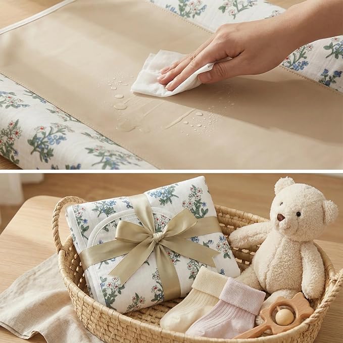 Baby Diaper Changing Pad, 19.7"x25.6" Waterproof Changing Pad Liners with 100% Muslin Cotton Front Top and Leather Back, Soft and Absorbent Portable Changing Mat for Travel, Changing Station