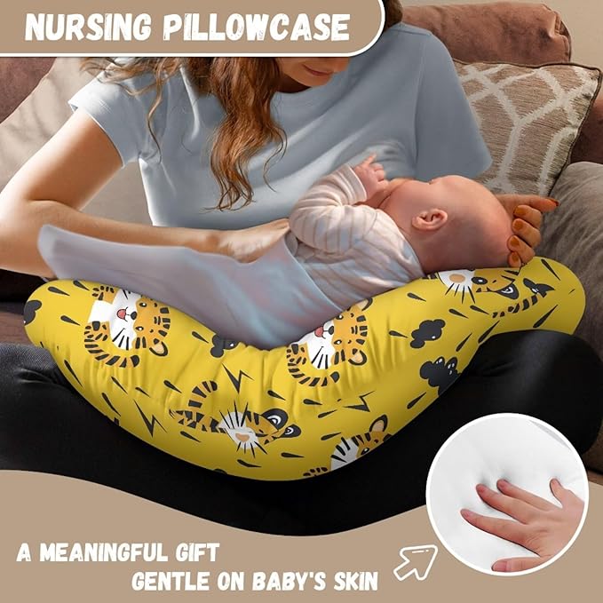 Cute Tiger Pillow Cover for Infant Snug Stretchy Nursing Pillow Case for Bottle Feeding, Breathable Easy to Clean (22"x18"x6")