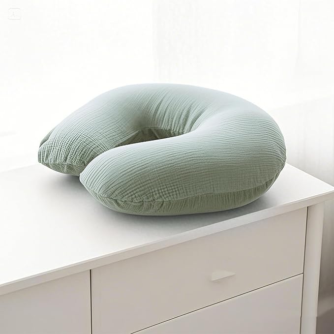 Muslin Nursing Pillow Covers, 2 Pack, Soft & Adorable Slipcovers with Zipper Closure, 100% Cotton Covers for Breastfeeding Pillows (Green)