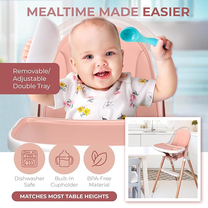 High Chair by Children Of Design Non-Reclinable 6 in 1 Baby Highchair for Babies and Toddlers, Modern wooden, Easy to Clean, Removable Tray and Cushion