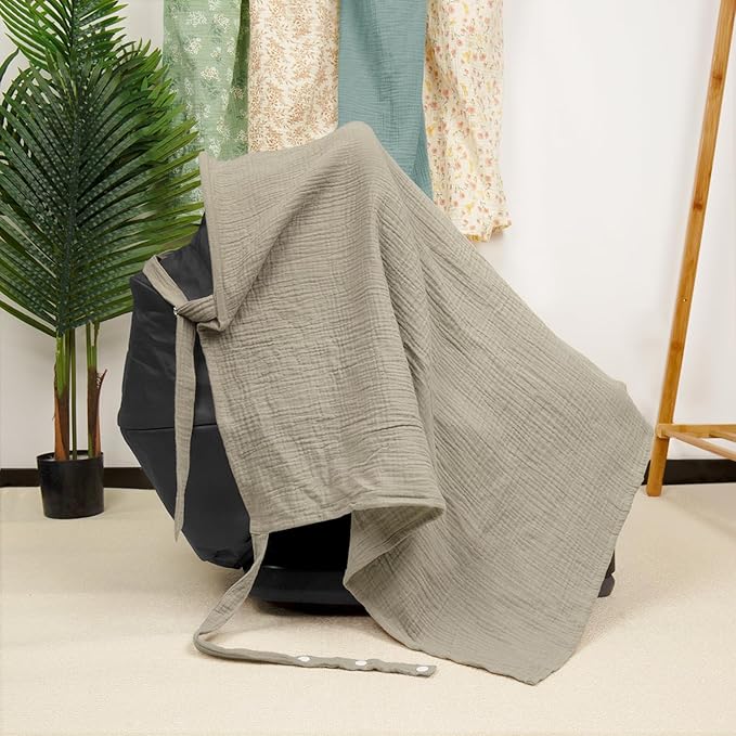 MEXXI Muslin Nursing Cover for Breastfeeding, Breathable Breastfeeding Cover for Women, Lightweight Nursing Blanket with Arch Neckline