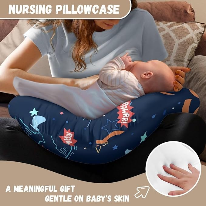 Dinosaur Printed Nursing Pillow Cover Slipcover for Breastfeeding Pillows, Soft and Comfortable Fit On Standard Infant Nursing Pillows Quick-Dry Fabric