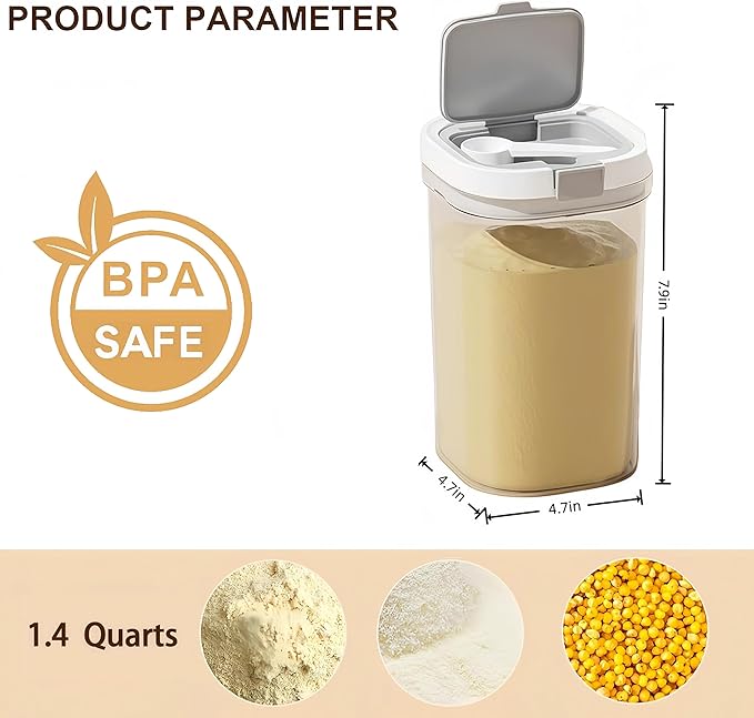 Formula Container to go-1800ml Travel Dispenser BPA Free Airtight Container with Spoon & Layered Storage,Sealed Lid,Stackable,Easy-Clean,Ideal for Coffee,Flour,Sugar,Cereal,Milk Powder(61oz)