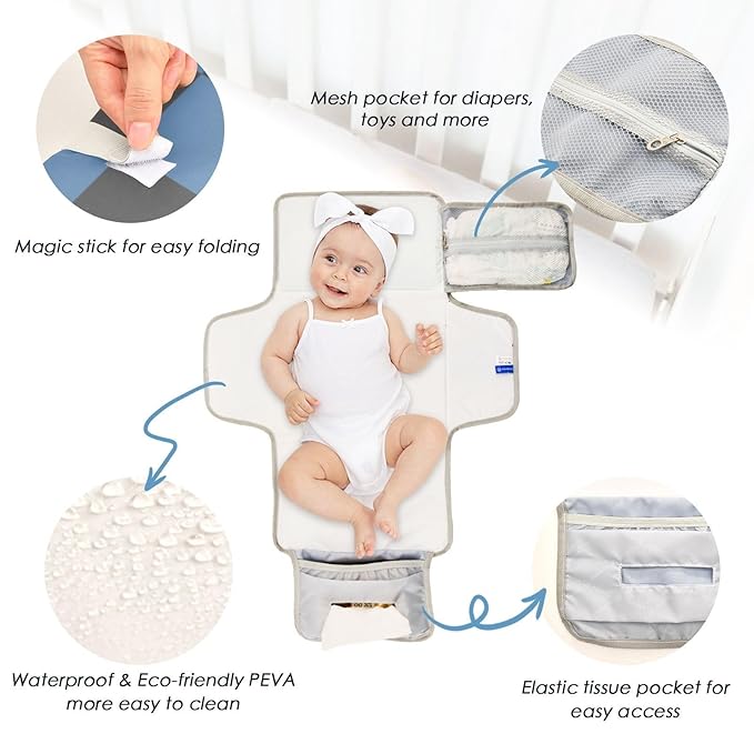 Portable Diaper Changing Pad Travel Baby Changing Mat Waterproof Diaper Changing Mat Foldable Lightweight Baby Changer with Built-in Pillow Checkered Navy Blue and Black