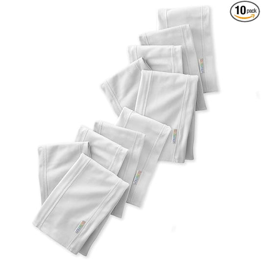 Butterblu Bailey 10-Pack Burp Cloths 100% Organic Cotton Knit for Newborn & Baby Boys & Girls, White, One Size