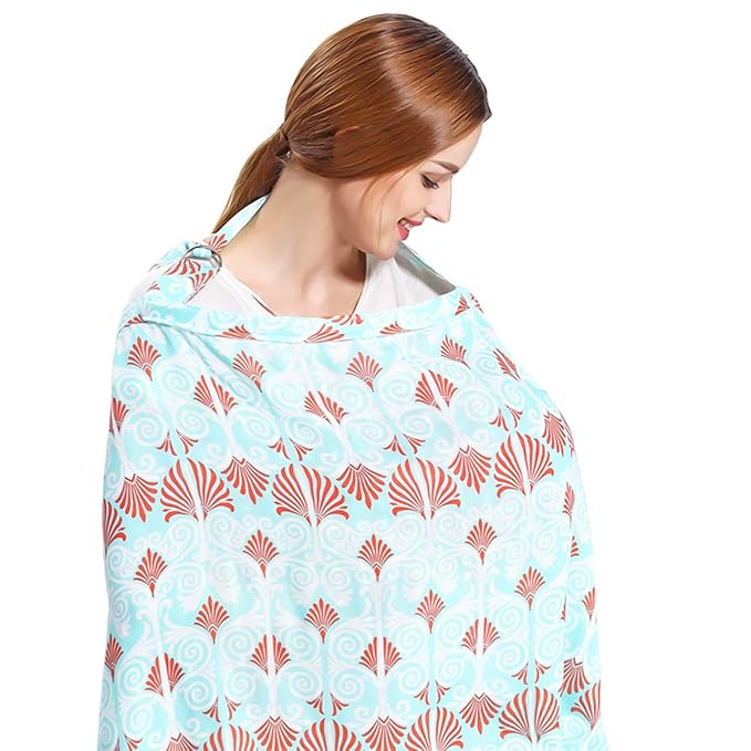 SONARIN Stylish Premium Breastfeeding Nursing Covers,Flower Pattern,with Storage Bag & Towel Corners,4 in 1 Multifunction,Nursing Scarf,Breathable & Lightweight(Blue)