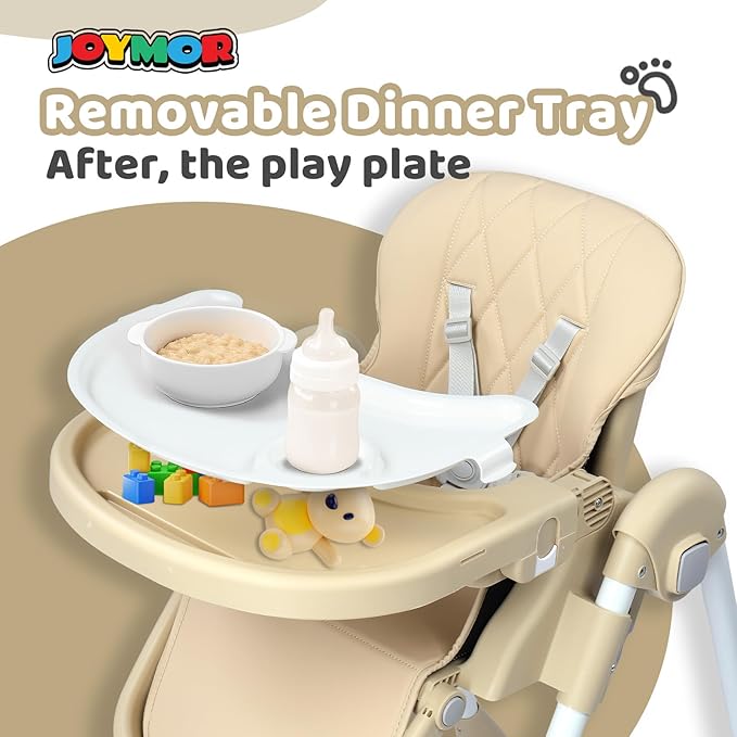 JOYMOR Foldable Baby High Chair, 4 in 1 Convertible Highchair for Eating, Height Adjustble and Multiple Seat Position, Compact Foldable Design for Easy Storage (Beige)