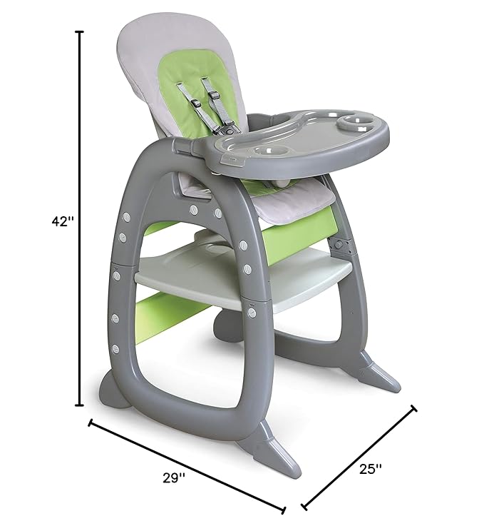 Badger Basket Envee II Convertible Baby High Chair – Infant Feeding Seat, Booster, and Toddler Desk with Tray and Cushion – Cool Gray/Green