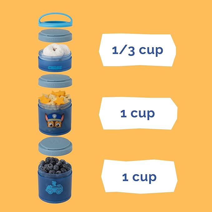 Whiskware Paw Patrol Stackable Snack Containers for Kids and Toddlers, 3 Stackable Snack Cups for School and Travel, Chase & Rubble (Pack of 2)