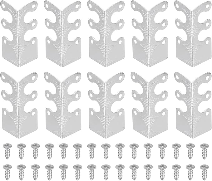uxcell 10 Pcs Baseboard Corner Protectors, Skirting Board Corner Protector Vintage Metal Edge Cover with Screws for Furniture Table Cabinet Drawer, Silver