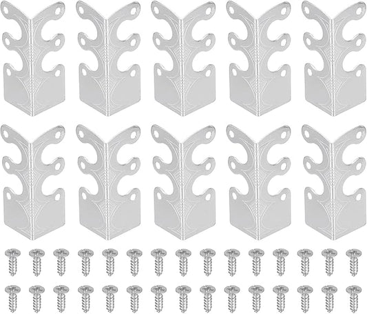 uxcell 10 Pcs Baseboard Corner Protectors, Skirting Board Corner Protector Vintage Metal Edge Cover with Screws for Furniture Table Cabinet Drawer, Silver