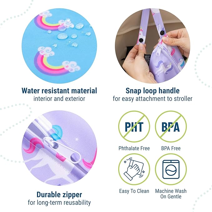 Wildkin Wet Bag Set for Boys, & Girls – Durable Zipper with Snap Loop Handle, Reusable Water-Resistant Bags for Beach, Pool, Travel & Gym - Unicorn