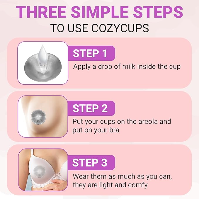 COZYMOM™ Pure Silver Nursing Cups 55mm – Nipple Care for Breastfeeding Moms – Soothe Sore Nipples – Hypoallergenic, Reusable – Complete Nursing Support – Gift for Mom-to-Be