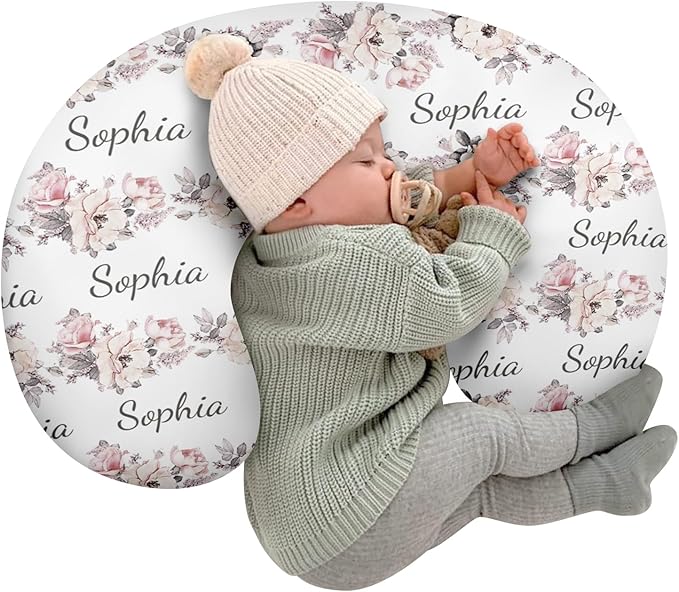 Customizable Flowers Baby Nursing Pillow Cover - Add Your Baby's Name, Ultra-Soft Stretch Fabric, Fits Standard Nursing Pillows, Ideal for Baby Showers Style 02