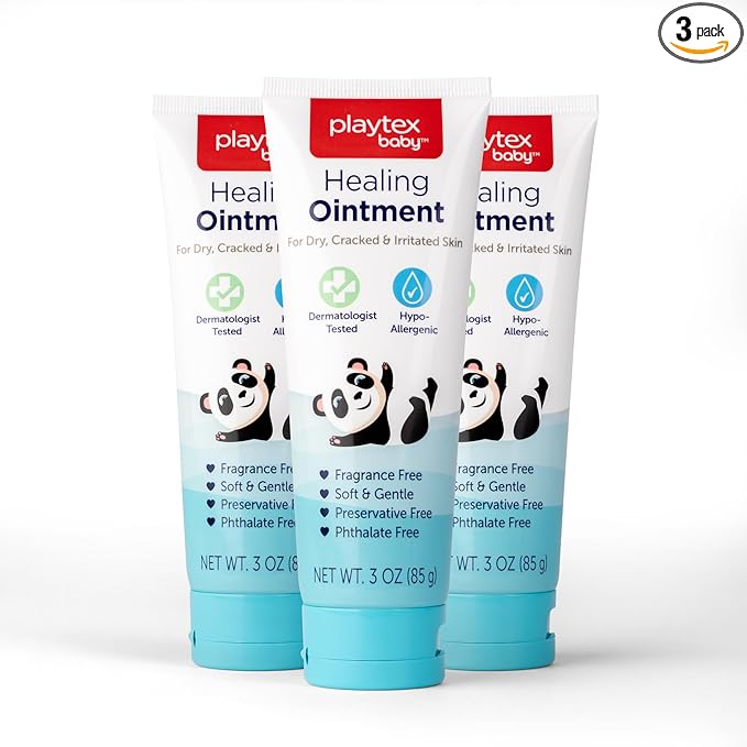 Playtex Baby Healing Ointment, 3 oz. Tube, 3-Pack, Dermatologist Tested, Fragrance Free, Hypoallergenic, Free of Dye, Parabens and Phthalates
