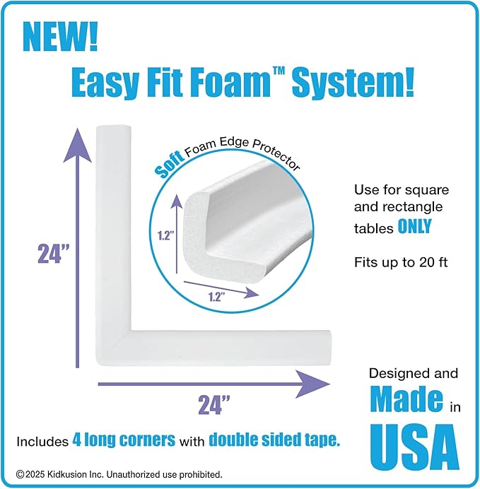 KidKusion Corner and Edge Protector | Easy Fit System | Soft Durable Foam Rubber Padding for Furniture w/Doublesided Tape | Babyproofing Bumper Guards | Large Profile | 20 Ft. | Off White