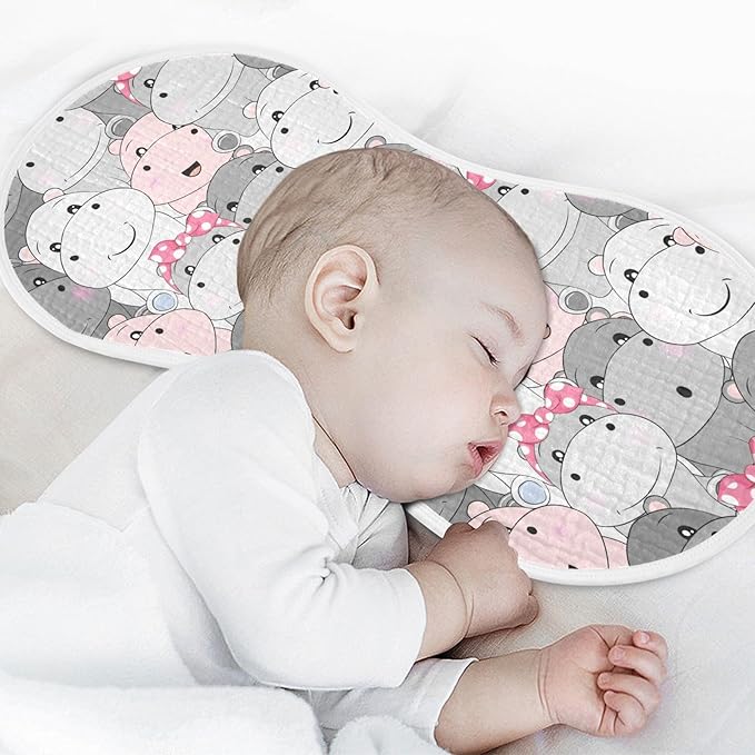 Muslin Burp Cloths for Baby Boys and Girls - 2-Pack Ultra Absorbent Cartoon Hippo Muslin Washcloths, Newborn Towel, Milk Spit Up Rags, Burp Cloth Bibs for Unisex, 22 x 11 Inch
