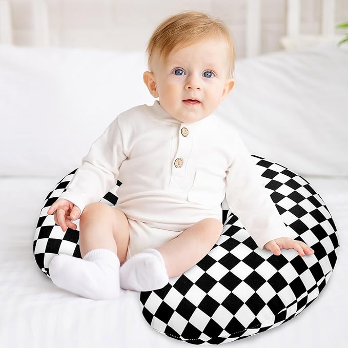 DILIMI Nursing Pillow Cover, Stretchy Removable Case for Breastfeeding Pillows, Ultra Soft Comfortable Slipcover for Baby Girl and Boy, Black Checkerboard