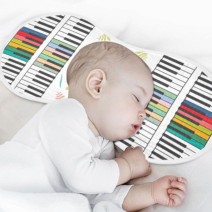 Colorful Piano Keyboard Music Note Muslin Burp Cloths for Baby 4 Pack Soft 100% Cotton Baby Washcloths Bibs for Boy Girl
