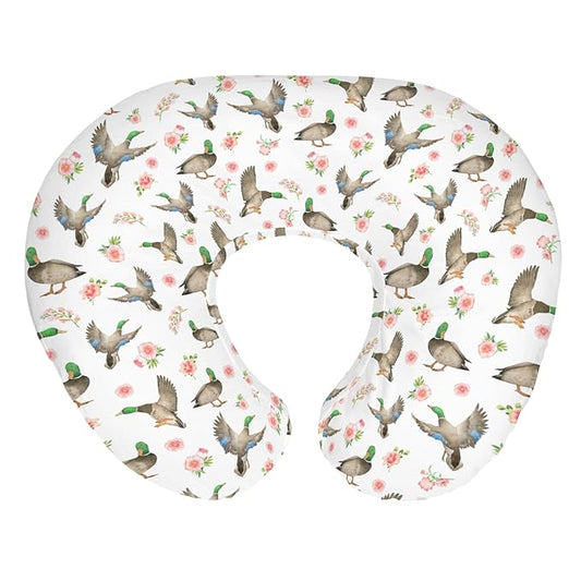 Mallard Ducks Boho Floral Baby Nursing Pillow Covers for Boy Girl Green Duck Spring Nursery Pillowcase for Breastfeeding Pillows Wild Duck Hunting Soft Stretchy Slipcovers for Newborn Infant