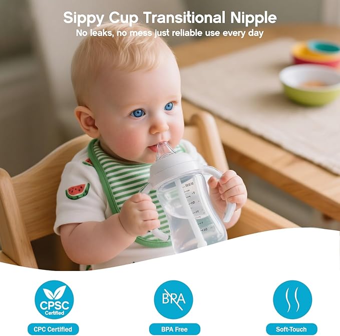 Sippy Spout Nipples for Dr. Brown's Wide-Neck Bottles & Sippy Spout Bottles,Leak-Proof Replacement Silicone Bottle Spouts Nipple BPA-Free, 6m+, 2 Count