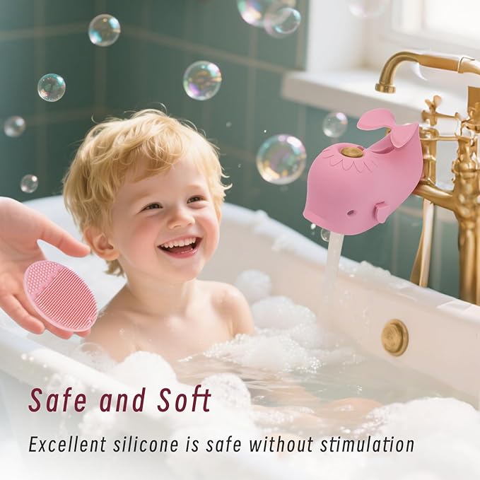 Bath Faucet Cover for Kids，Bath Spout Cover for Baby are Suitable for Most Bathtub Faucet,Spout Cover Bathroom Tub Adds Fun to Your Baby in The Shower.(Pink+Brush)