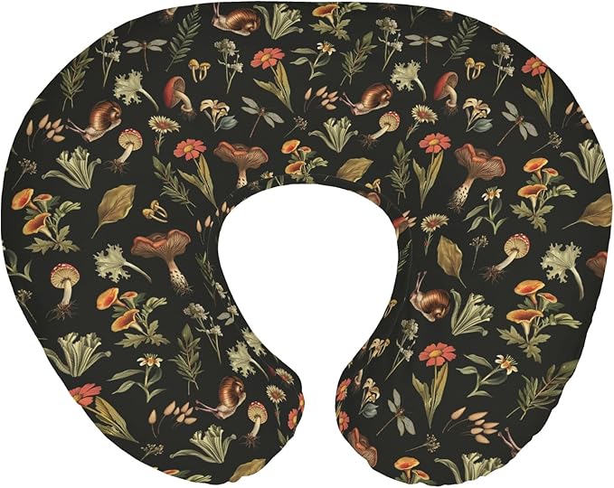 Vintage Mushroom Life Baby Nursing Pillow Covers for Boy Girl Retro Mushroom Leaves Floral Nursery Pillowcase for Breastfeeding Pillows Plant Soft Stretchy Slipcovers for Newborn Infant