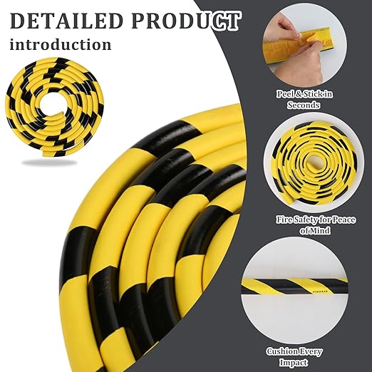 Rubber Corner Guards, Wall Corner Protector 196.9in (5m), Heavy Duty Yellow & Black NBR Rubber Safety Bumper Padding, Self Adhesive for Warehouse Racks, Shelves, Garage & Equipment Protection