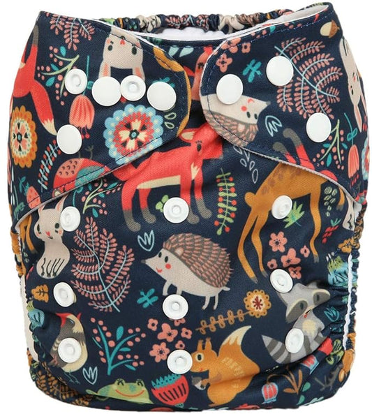 Baby Pocket Diaper Nappy Reusable Washable 8lbs to 36lbs (Fox Rabbit Owl)