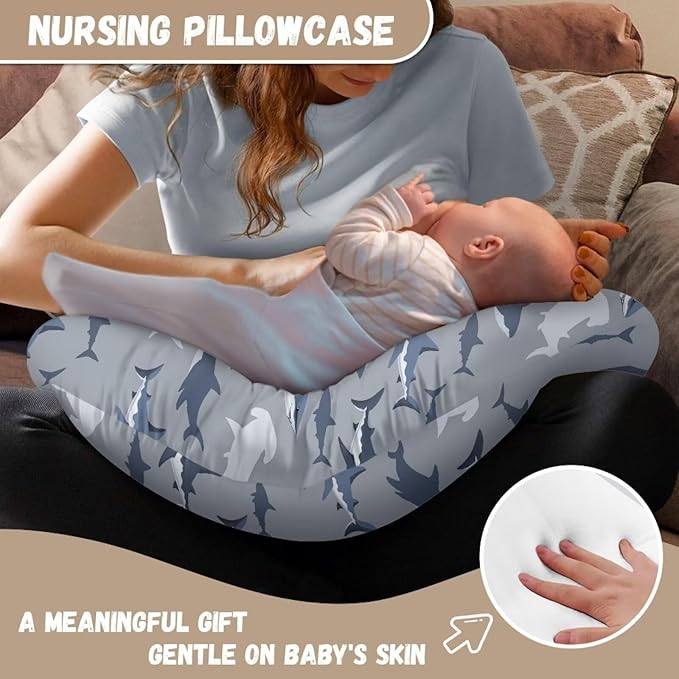 Cartoon Sharks Nursing Pillowcase for Boys Girls Durable Cozy Skin-Friendly Pillow Cover Fits Breastfeeding and Bottle Feeding Surpot Pillows, Easy to Put On & Remove