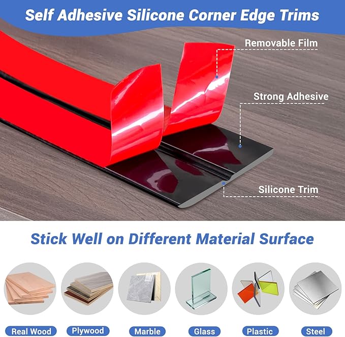 Wall Corner Protector, Peel and Stick Wall Corner Trim, Flexible Rubber Molding Wall Corner Guard, L Shaped Self Adhesive Edge Protector Moulding Trim for Wall Edge Ceiling, Black, 3/4in,10Ft