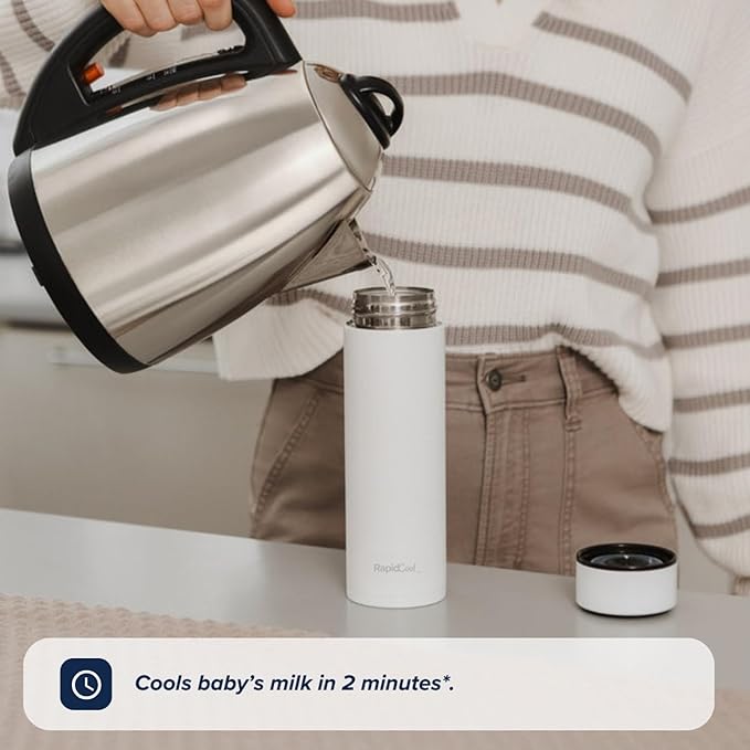 Nuby RapidCool Portable Baby Bottle Maker - with Milk Powder Dispenser and Digital Lid - Ideal for Travel Bottles and Night Feeds - Stainless Steel