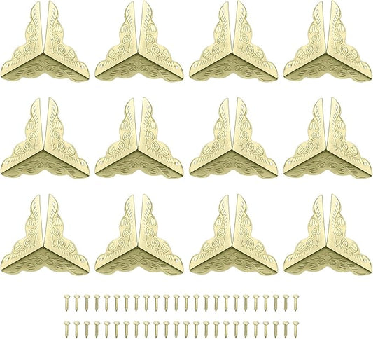 uxcell 24 Pcs Metal Box Corner Protectors 1"x1" Corner Protectors Decorative with Mounting Screws for Storage Box Cabinets Wooden Chest, Gold Tone
