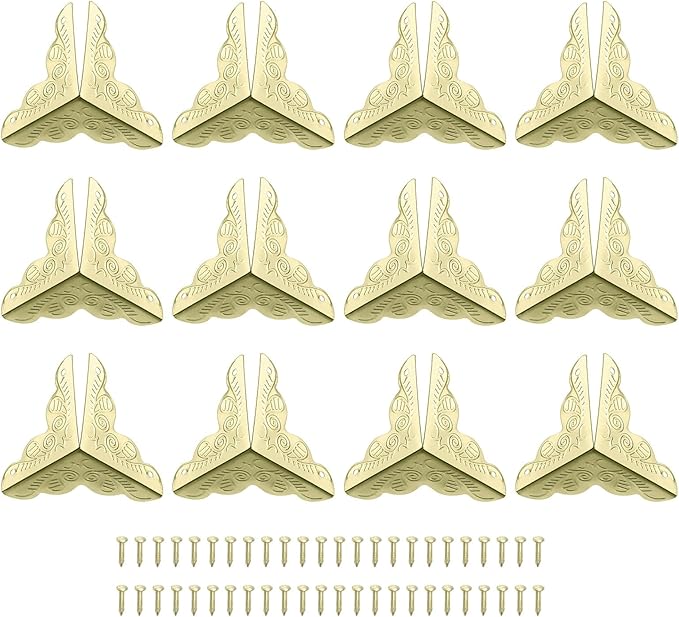 uxcell 48 Pcs Metal Box Corner Protectors 1"x1" Corner Protectors Decorative with Mounting Screws for Storage Box Cabinets Wooden Chest, Gold Tone