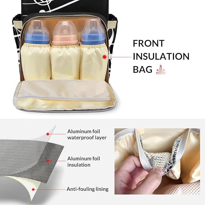 Musicians Piano Keys Cute Diaper Bag Baby Nappy Bag Daughter Multi-Function Custom Baby Bag Picnic Diaper Carrying Bag Unisex Gifts with Name