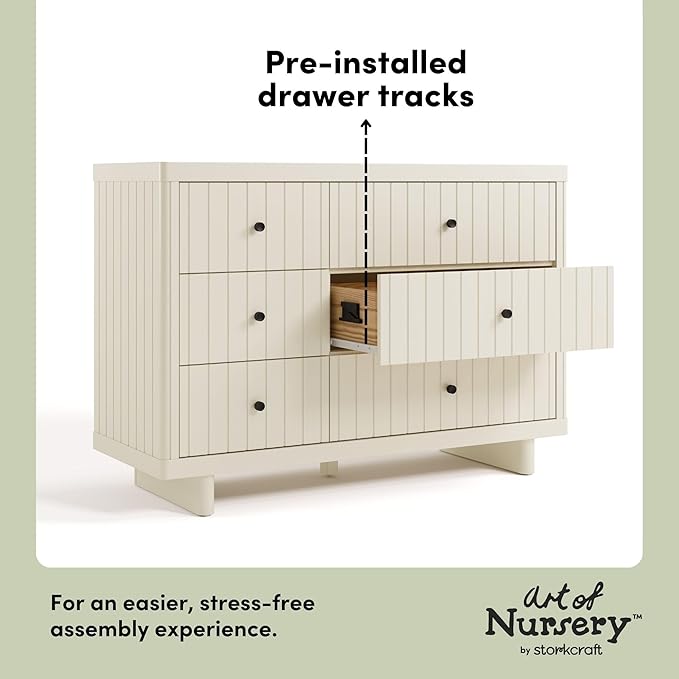 Storkcraft Kyoto 6 Drawer Dresser (Frosted Oat) - GREENGUARD Gold Certified, Nursery & Kids' Bedroom, Safety Interlocking Drawer System, & Easy Assembly with Pre-Installed Tracks